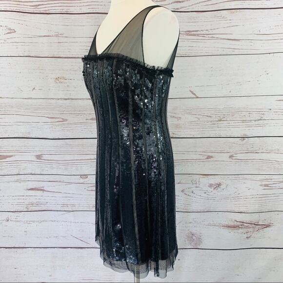 BCBGMAXAZRIA black sequin dress sheer straps - Picture 6 of 15